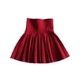 thumbnail image 1 of Girls High Waist Knitted Skirts Stretchy A-Line Flared Pleated Skater Uniform Skirts Toddler Kids Wine, 3-4Y, 1 of 7