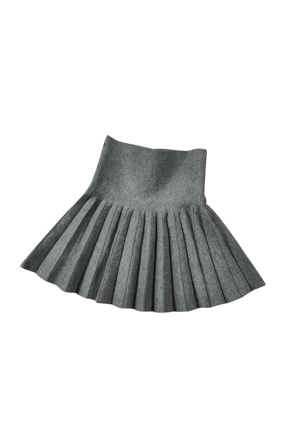 Girls' High Waist Knitted Skirts, Toddle Kids Flared Pleated Skirt Casual Summer New A-Line Flowy Short Skirt Pleated Skirts for Teens Gray 110