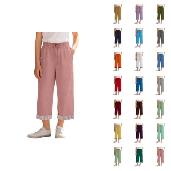 Girls High Waist Like Striped Culottes Casual Summer Pants With And Pockets Comfortable Straight Leg Cropped Wide Leg Trousers For Kids