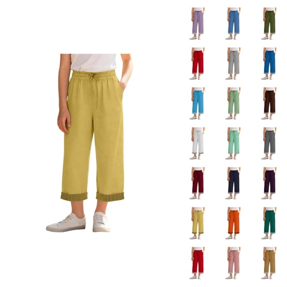 Girls High Waist Like Striped Culottes Casual Summer Pants With And Pockets Comfortable Straight Leg Cropped Wide Leg Trousers For Kids