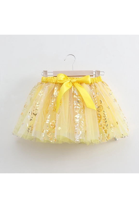 Girls High Waist Mesh Skirts A-Line Tutus Skirt for Dance Casual Girls Tiered Skirt Yellow 7Y