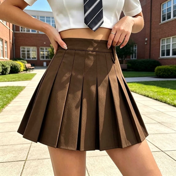 Girls High Waist Pleated Mini Skirt Classic Elastic Waisted A‑line Flowy Uniform Skirts for School Daily Wear 120