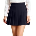 thumbnail image 1 of Girls High Waist Pleated Skirt, Elastic Waist A Line Solid Color School Uniform Tennis Skater Skirt, Navy, 9-10 Years, 1 of 6