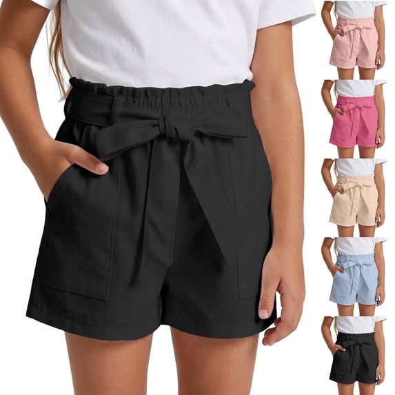 Girls High Waist Shorts Kids Ruffled Summer Dress Shorts with Pockets 5-14 Years