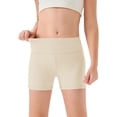 thumbnail image 1 of Girls High Waist Yoga Shorts, Tight Fit Workout Running Shorts for Kids, Breathable Quick Dry Dance Shorts and Athletic Leggings, Fitness Shorts for Age 5-14 Years Beige 120, 1 of 6