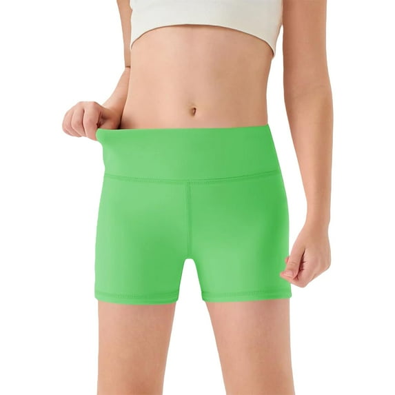 Girls High Waist Yoga Shorts, Tight Fit Workout Running Shorts for Kids, Breathable Quick Dry Dance Shorts and Athletic Leggings, Fitness Shorts for Age 5-14 Years Green 160