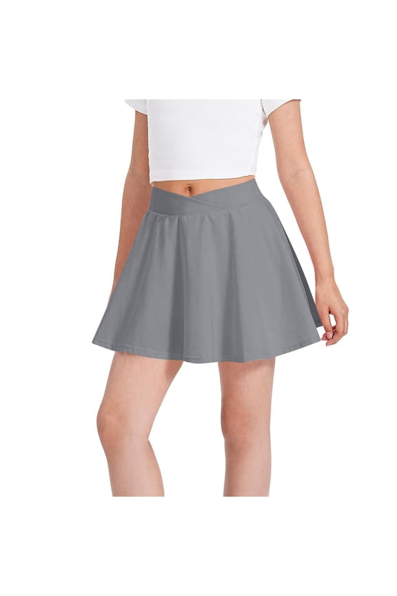 Girls' High Waisted Athletic Skirt with Pockets, Pleated Tennis Skirt for Dance Golf School, Stretch Gray Active Skater Skirt,Size 12-13T