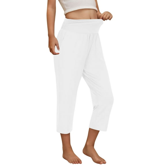 Girls High Waisted Capri Leggings Slimming Workout Yoga Capris Legging with Pockets Stretch Soft Athletic Wear 13 Years, White