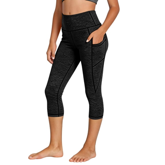 Girls High Waisted Capri Leggings with Pockets Black Polyester Blend for Active Kids Sizes 120-160,Size 4 T