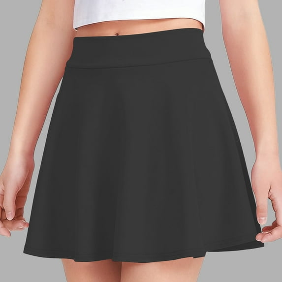Girls High Waisted Flared Skirt Black Elastic Waist Stretchy Comfort Fit for School Casual 5-15 Years,Size 12-13 T