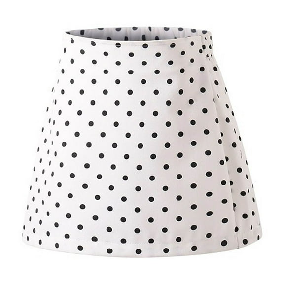 Girls High Waisted Mini Skirts Polka Dots Retro Fashion School Uniform A-line Short Skirt Elastic-Back (13 Years, White)