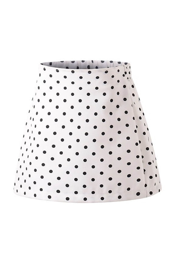 Girls High Waisted Mini Skirts Polka Dots Retro Fashion School Uniform A-line Short Skirt Elastic-Back (13 Years, White)