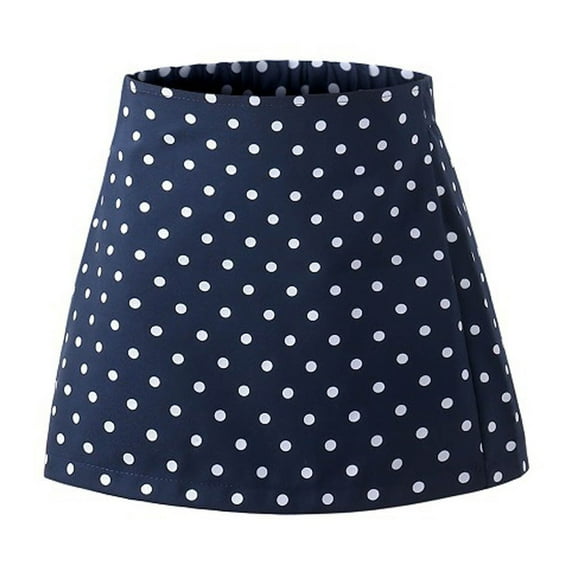 Girls High Waisted Mini Skirts Polka Dots Retro Fashion School Uniform A-line Short Skirt Elastic-Back (4 Years, Navy)