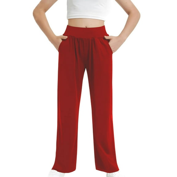 Girls' High Waisted Straight Leg Sweatpants Casual Athletic Loose Long Pants Elastic Waist Flowy Baggy Pants 5-14Y