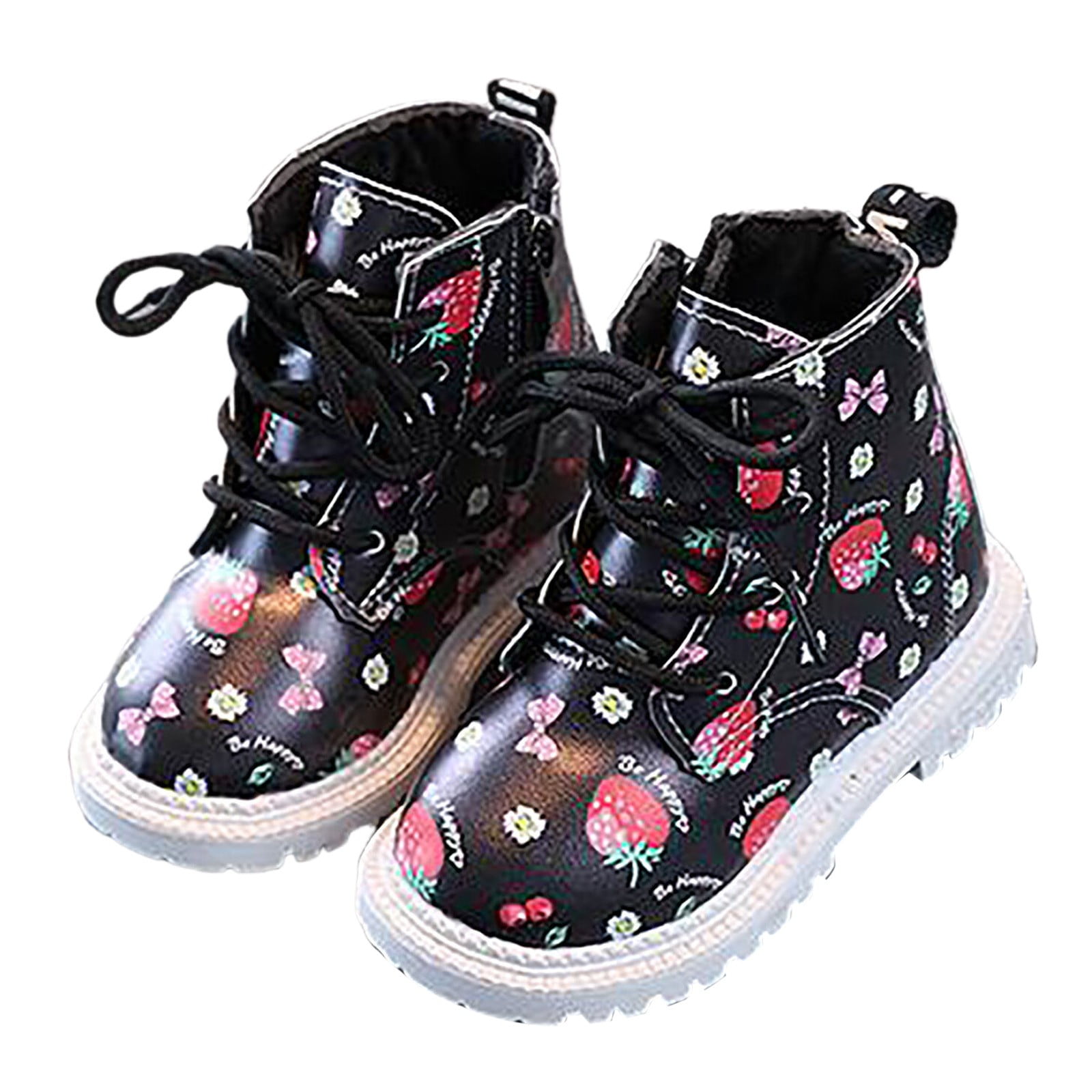 Girls Hiking Boots,Sweetheart Strawberry Leather Plush Girls Warm Boots