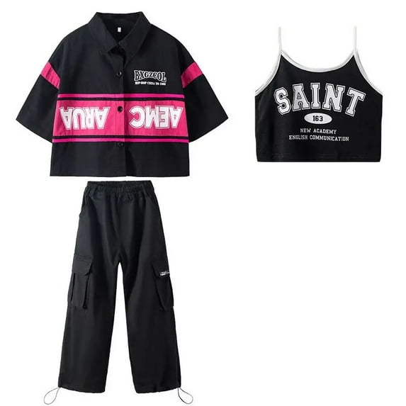 Girls Hip Hop Dance Outfit Summer Street Dance Performance Suit Crop Tops Cargo Pant Kpop Clothing Jazz Dancewear