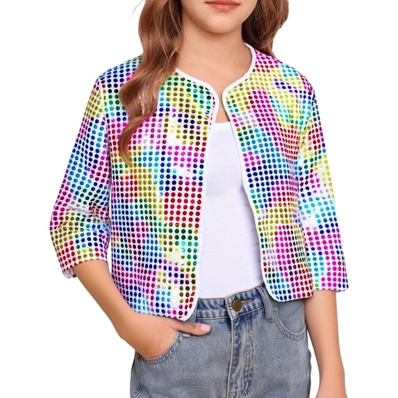 Girls Hop Latin Jazz Dance Jacket Sequin Bomber Jacket (Multicolour 9-10 Years)