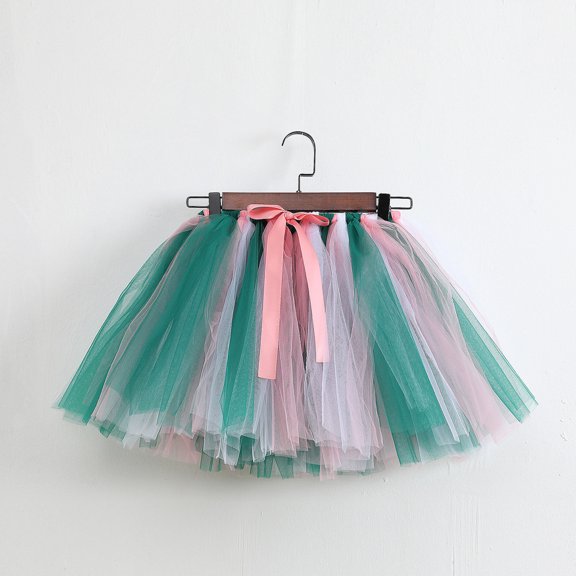 Girls' Holiday Carnival Color-Block Tulle Tutu Skirt – Patchwork Party Dance Ballet Skirt for Kids (2-12Y)