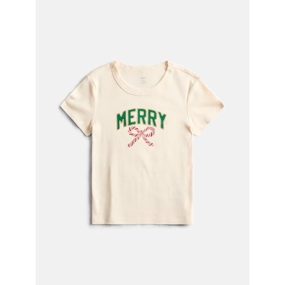 Girls Holiday Graphic Cotton Tee with Short Sleeves by Holiday Time, Sizes 4-18