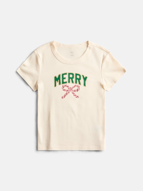 Girls Holiday Graphic Cotton Tee with Short Sleeves by Holiday Time, Sizes 4-18