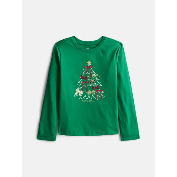 Girls Holiday Graphic Tee with Long Sleeves by Holiday Time, Sizes 4-34