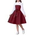 thumbnail image 1 of Girls Holiday Long Sleeve Dresses Round Neck Tiered Kids Party Casual Spring Dress A-line High Waist Vintage Dress for Girl Red 11-12 Years, 1 of 7