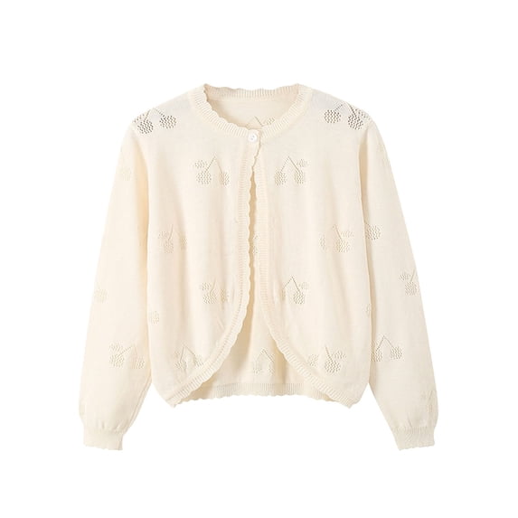 Girls Hollow out Knit Cardigan Kids Open Front Lightweight Sweater Cute Knitwear for Summer Daily Wear Beige 4Y