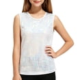 thumbnail image 1 of Girls Holographic Laser Checkered Sequin Tank Top, Shiny Sparkly Sleeveless Performance Vest for Stage Dance Party(White,11-14 Years), 1 of 4