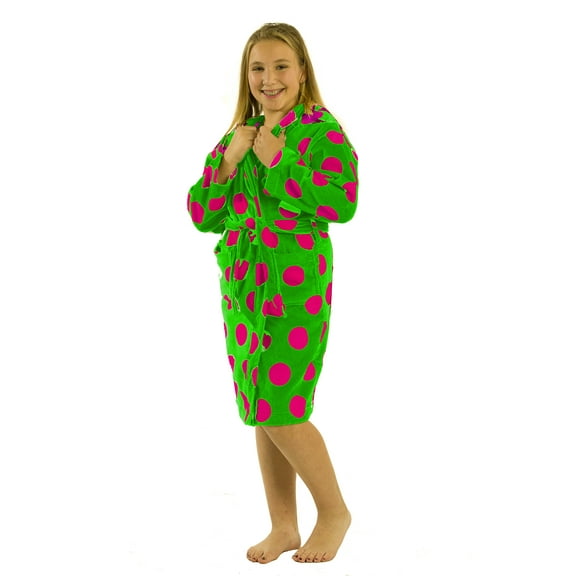 Girls Hooded Bathrobe Robes, Lime/Fuchsia, Small