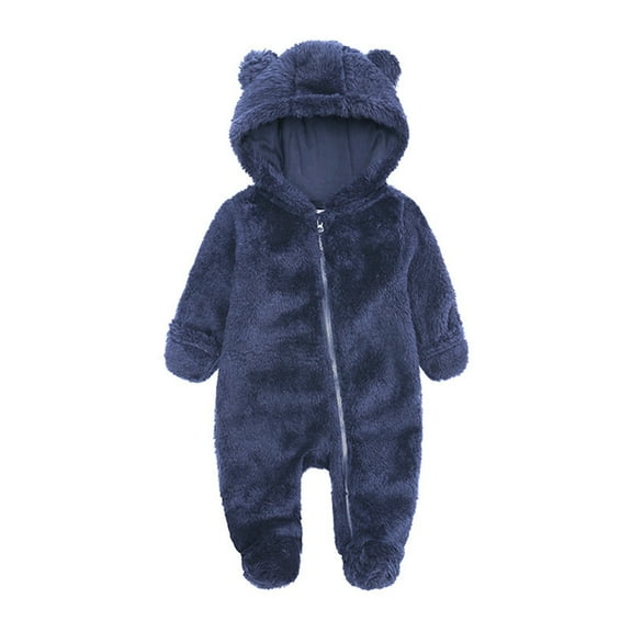 Girls Hooded Coat Jacket Warm Winter Outerwear Soft Comfortable Toddler Jumpsuit Romper for Baby 9-12 Months Navy