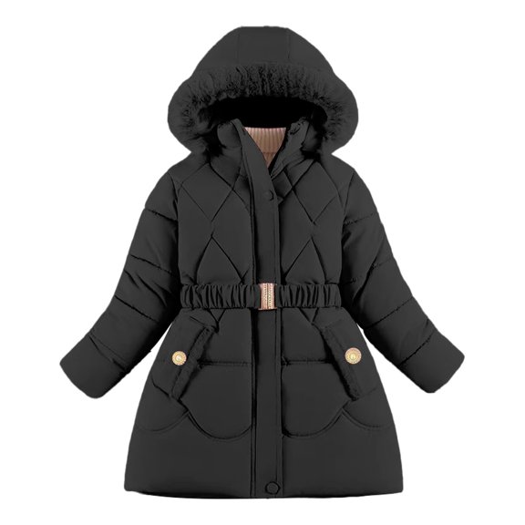 Gyujnb Girls Hooded Down Coat & Mid-length Padded Jacket for Girls,Windproof Winter Warm Thick Soft Cold Weather-Protective Jacket