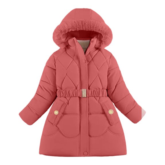 Gyujnb Girls Hooded Down Coat & Mid-length Padded Jacket for Girls,Windproof Winter Warm Thick Soft Cold Weather-Protective Jacket