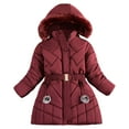 thumbnail image 1 of Gyujnb Girls Hooded Down Jacket & Mid-length Padded Coat for Girls,Windproof Winter Warm Thick Soft Cold Weather-Protective Jacket,Size:5-6 Years, 1 of 9