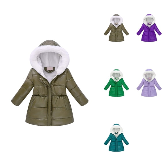 Girls Hooded Down Jacket with Fleece Lining, Windproof Padded Puffer Coat, Zip-Up Long Sleeve Slim Fit Winter Outwear with Pockets for Cold Weather