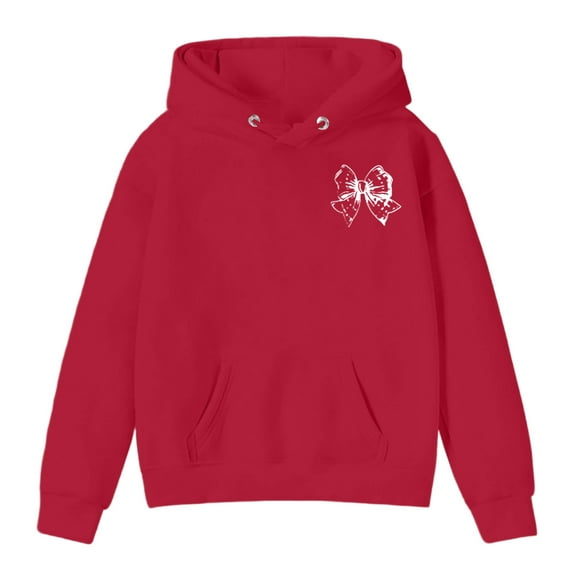 Girls Hooded Graphic Print Top Long Sleeve Pullover Shirt