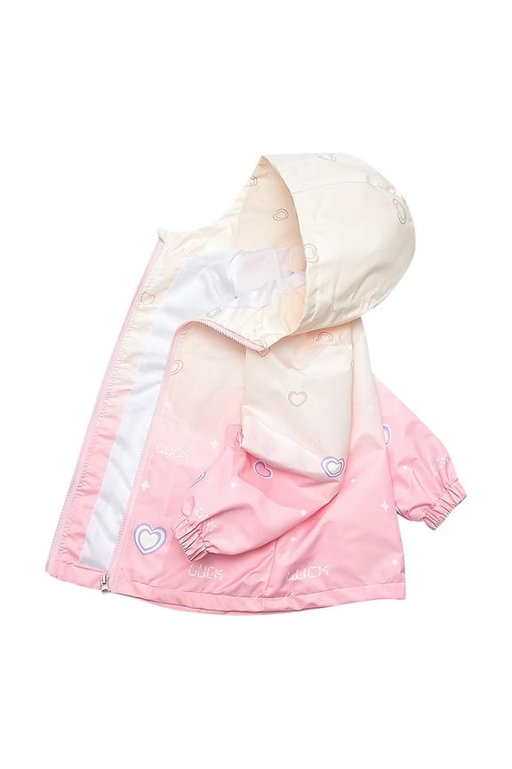 Girls Hooded Jacket Spring Fall Gradient Heart Print Zipper Outerwear Versatile Casual Coat for Kids Outdoor Activities Lightweight Windproof Top Girls Hooded Jacket