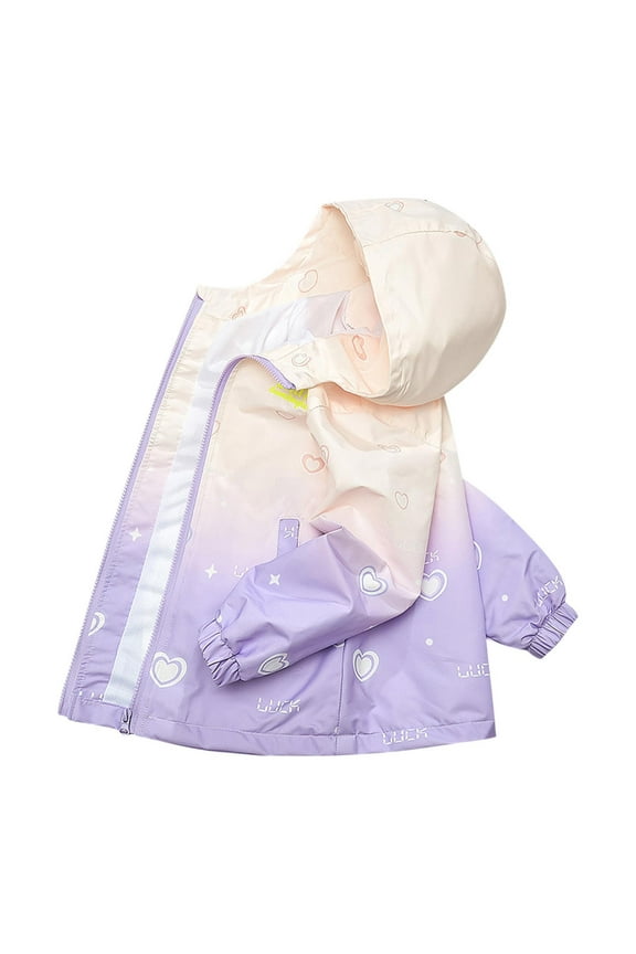 Girls Hooded Jacket Spring Fall Gradient Heart Print Zipper Outerwear Versatile Casual Coat for Kids Outdoor Activities Lightweight Windproof Top Girls Hooded Jacket