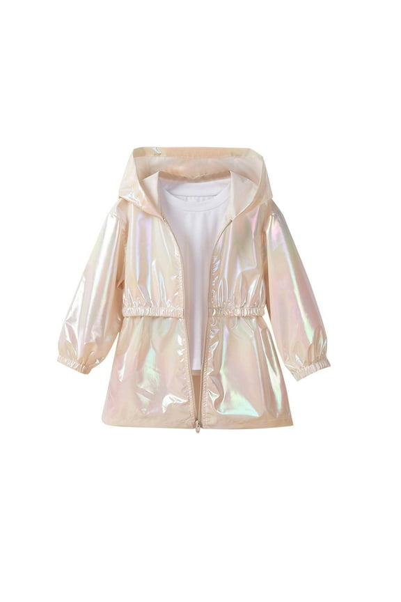 Girls Hooded Jacket Thin Spring Coat Colorful Reflective Zippered Windbreaker Casual Outerwear Top Lightweight Cotton Blouson Girls Jacket