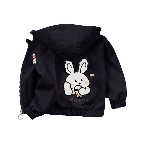 Girls Hooded Jacket Toddler Zip up Coat with Cartoon Rabbit Kids Lightweight Rain Jacket Cute Windbreaker Outerwear Raincoat