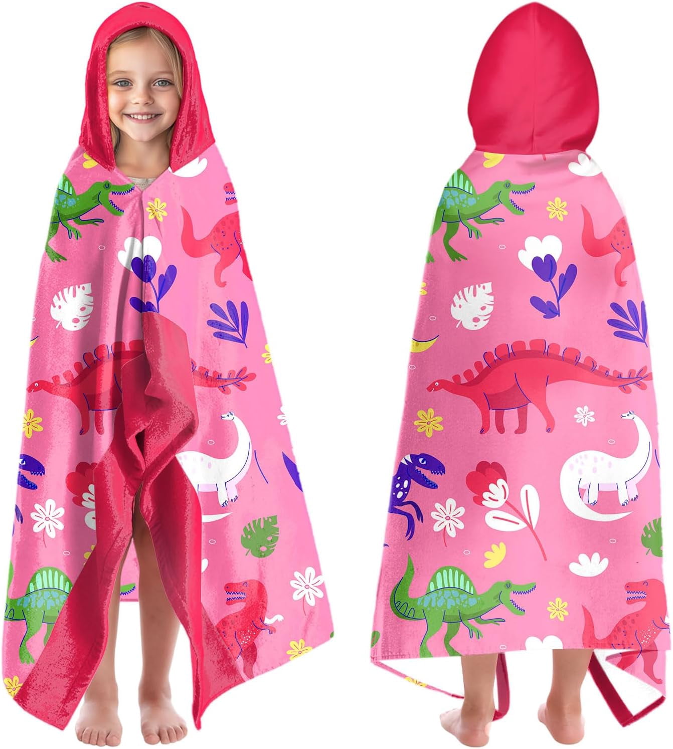 Kids Hooded Beach Towel - Dinosaur Theme Quick Dry Bath Towel Wrap For Boys & Girls, 35x60 Inches - View #6
