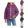 thumbnail image 1 of Girls Hooded Puffer Jacket Zaewscy Girls Hooded Puffer Jacket Color Block Zip Up Windproof Casual Warm Outerwear Coat For Kids Purple 3-4 Years, 1 of 9