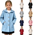thumbnail image 1 of Girls Hooded Single Coat, Kids Solid Color Mid Length Button Down Trench Outerwear, Long Sleeve Warm Overcoat with Side Pockets for Fall Winter(Light Blue,6-7 Years), 1 of 6