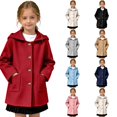 thumbnail image 1 of Girls Hooded Single Coat, Kids Solid Color Mid Length Button Down Trench Outerwear, Long Sleeve Warm Overcoat with Side Pockets for Fall Winter(Red,12-13 Years), 1 of 6