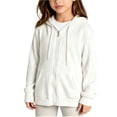 thumbnail image 1 of Girls Hooded Sweater Jackets, Ribbed Zip up Hoodie with Side Pockets Fall Casual Solid Print Long Sleeve Sweatshirt with Hood, 5-6 Years, 1 of 5