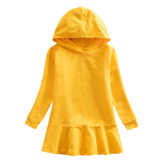 Girls Hooded Sweatshirt Dress with Long Sleeves, Casual Loose Fit Comfortable Knit Dress for Toddlers and Children, Everyday Wear