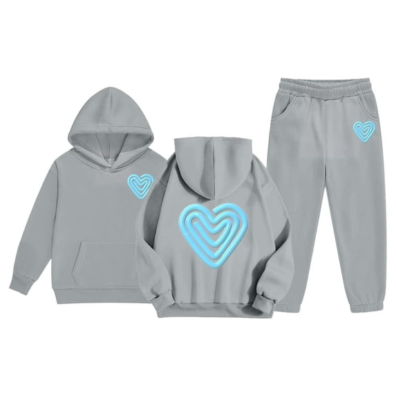 Girls' Hooded Sweatshirt Set - Girls Casual Print Hoodie And Pants Fashionable Two Piece Outfit For Kids Comfortable Athleisure (Grey,3-4 Years)