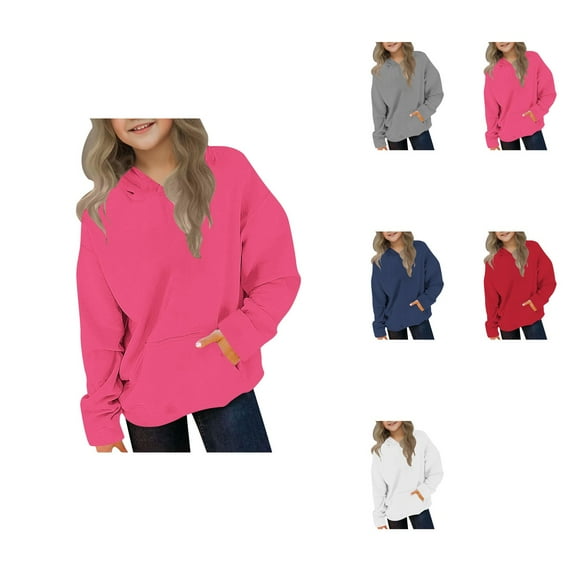Girls Hooded Sweatshirt, Warm Thickened Long Sleeve Pullover with Pocket for Toddlers and Big Kids Casual Outerwear