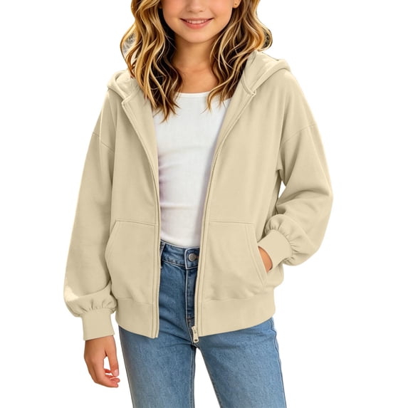 Girls Hooded Sweatshirts Oversized 2026 Y2K Long Sleeve Puff Sleeve Track Jackets Big Kids Warm Zipper Hoodie Outerwear Coat with Pocket 5-16Years