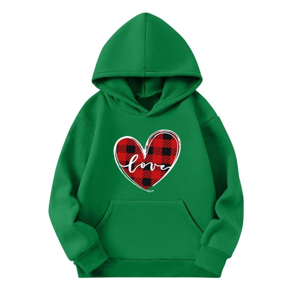 Girls Hooded Sweatshirts Trendy Heart and Letter Print Long Sleeve Hoodies Teen Fall Preppy Pullover Tops with Pocket 3-14Years