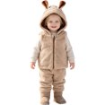 thumbnail image 1 of Girls Hooded Vest Soft Bunny Ear Design Zip Front Sleeveless Jacket (Khaki), 1 of 9